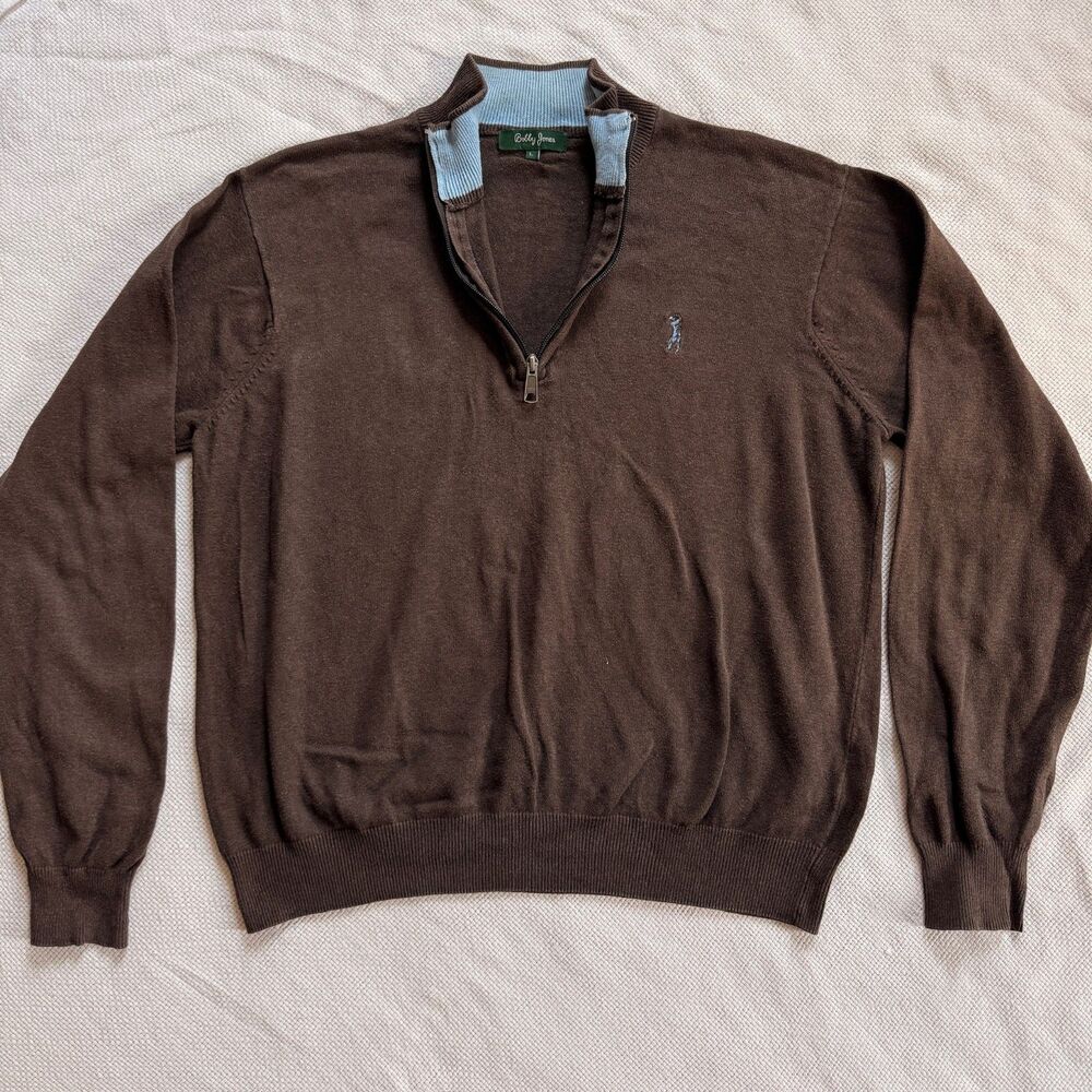 Bobby Jones Vintage Brown Quarter-Zip Pullover Sweater - Blue Trim - Men's L